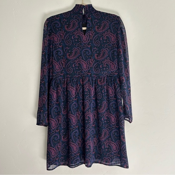 ModCloth Pink Navy Black and Gold Paisley Mini Dress Long Sleeves Size Small - Picture 2 of 13